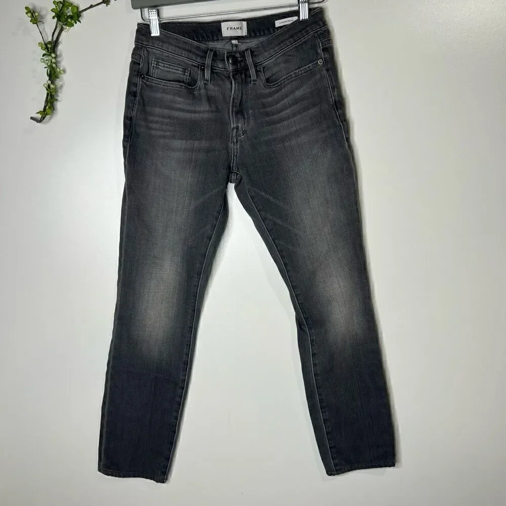 Frame Denim L’ Homme Skinny Jeans Faded Black Gray Denim